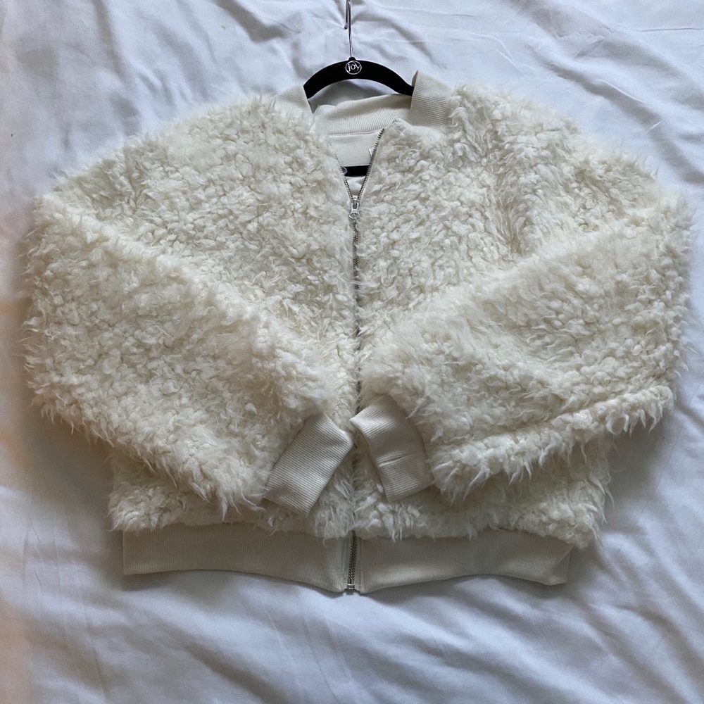 Fuzzy white zip jacket